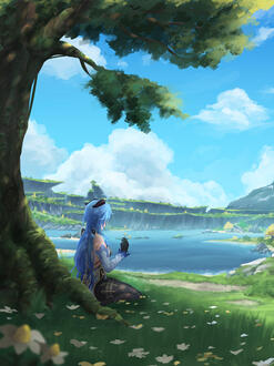 Just a girl sat under a tree, enjoying the sight lonely.